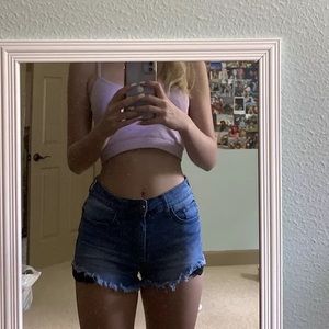 Dark Blue High Waisted Jean Shorts